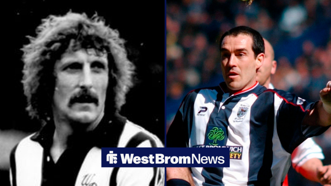 West Brom Legends Tony Brown and Bob Taylor in action in split image