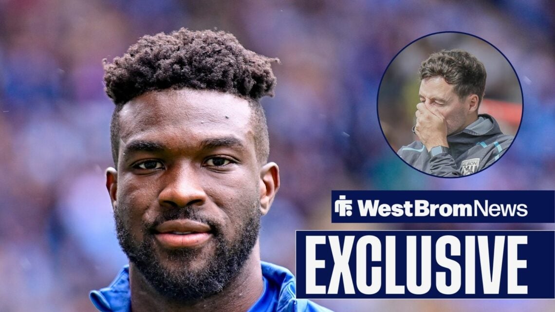 West Brom striker Daryl Dike smirking and Ryan Mason in circular inset