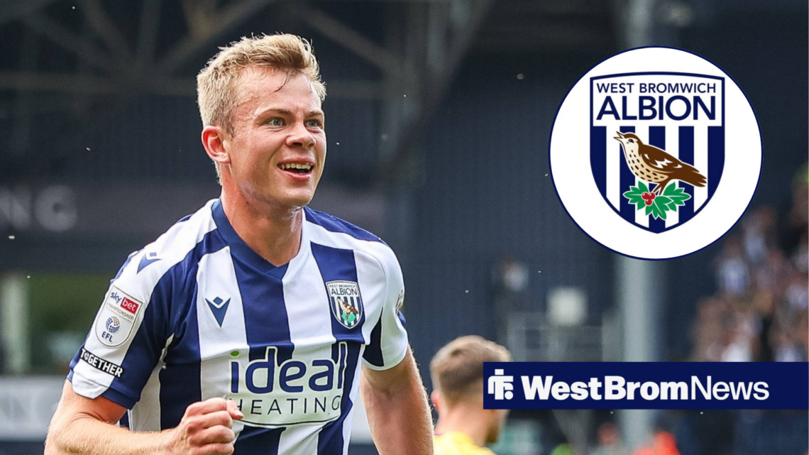 Aune Heggebo smiling in West Brom's home kit at West Brom bage in circular inset