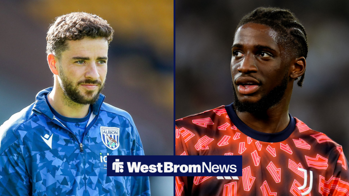 West Brom players Mikey Johnston and Samuel Illing-Junior smiling in split image