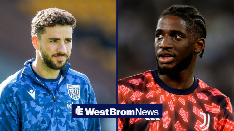 West Brom players Mikey Johnston and Samuel Illing-Junior smiling in split image