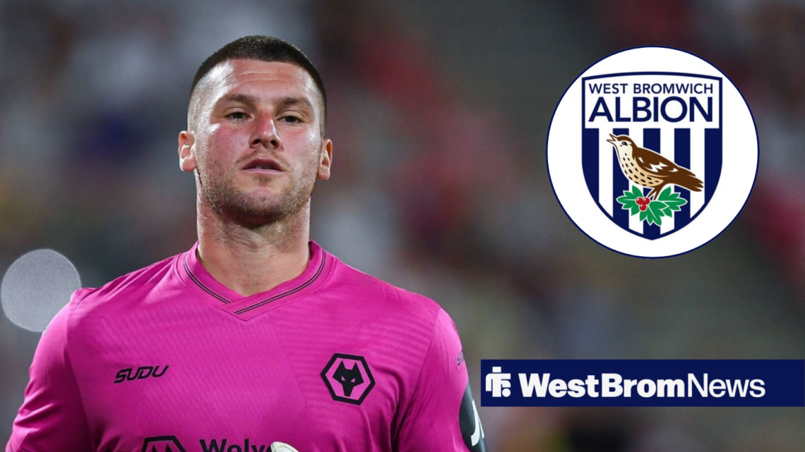Former Albion keeper Same Johnstone in action for Wolves and West Brom logo in circular inset