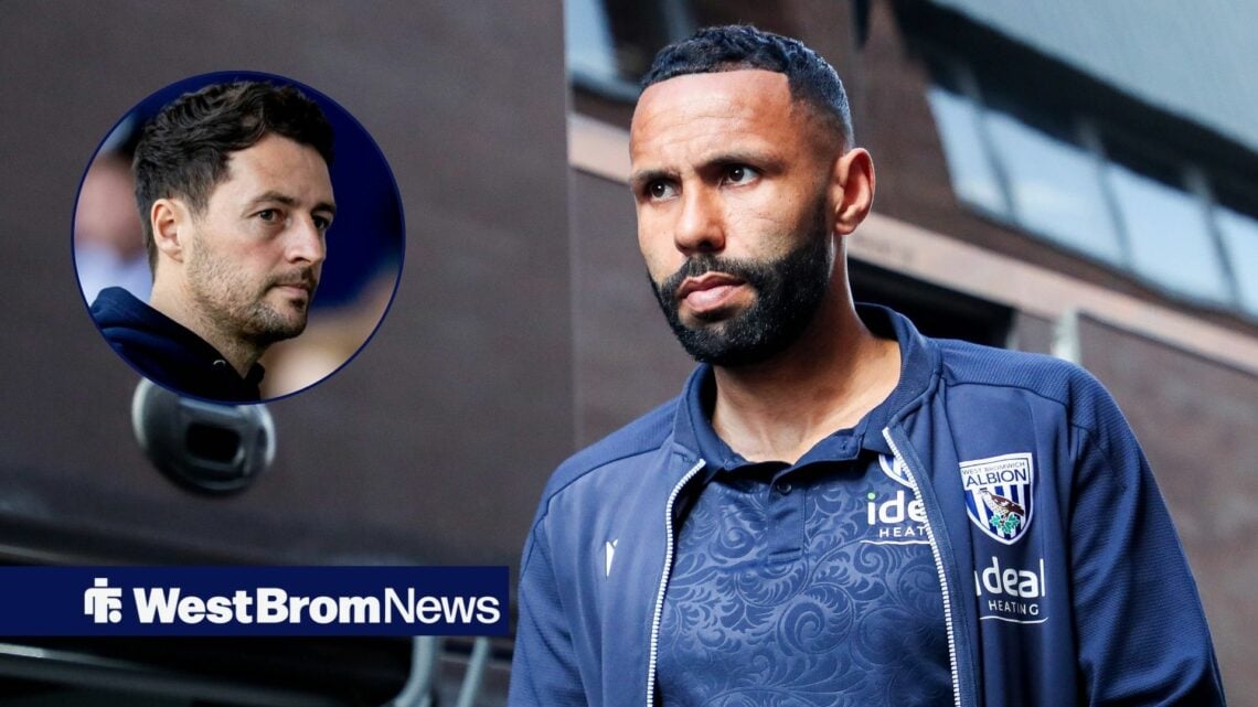 Former West Brom defender Kyle Bartley focusing before Albion game and Ryan Mason in circular inset