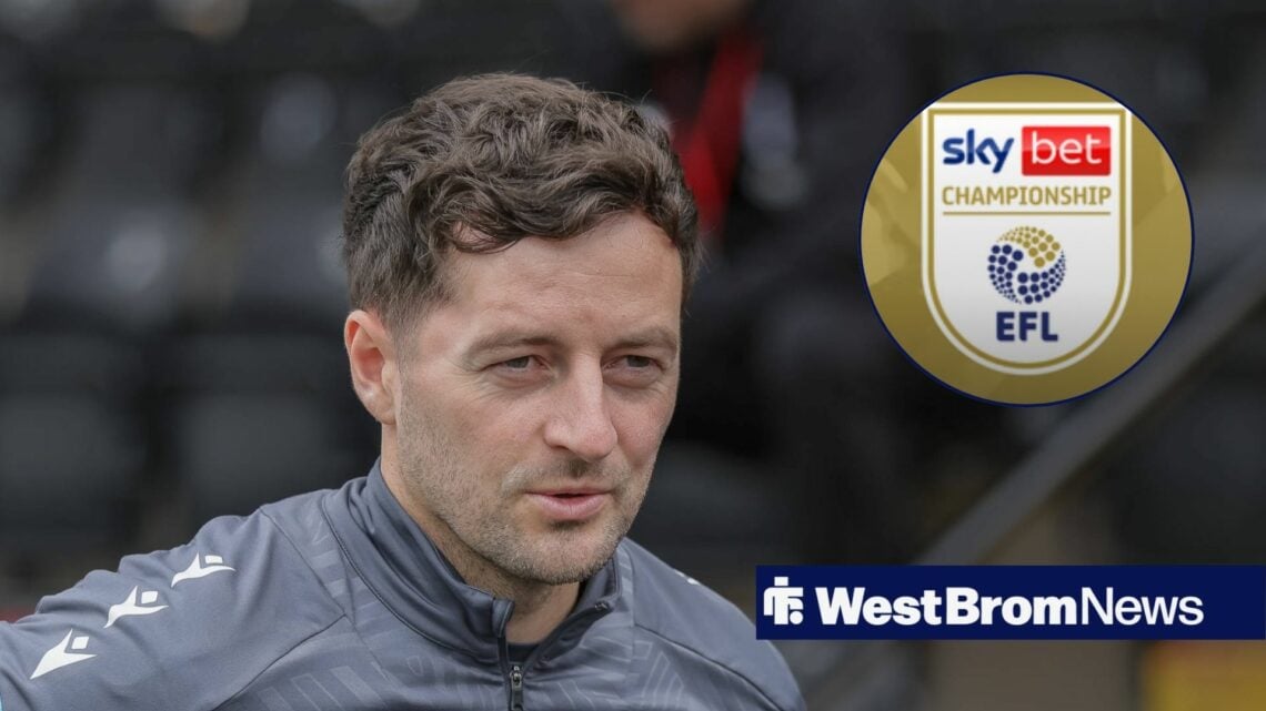 Ryan Mason looking ahead at Championship badge in circular inset