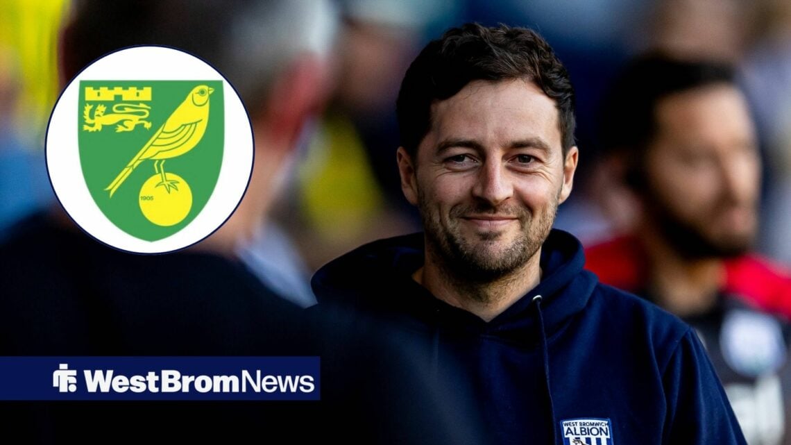Ryan Mason smiling at Norwich City badge in circular inset