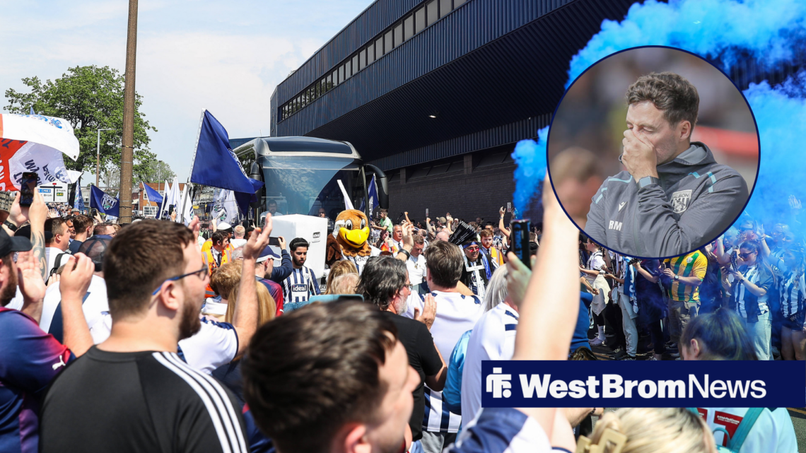 West Brom fans welcome team bus and Ryan Mason in circular inset