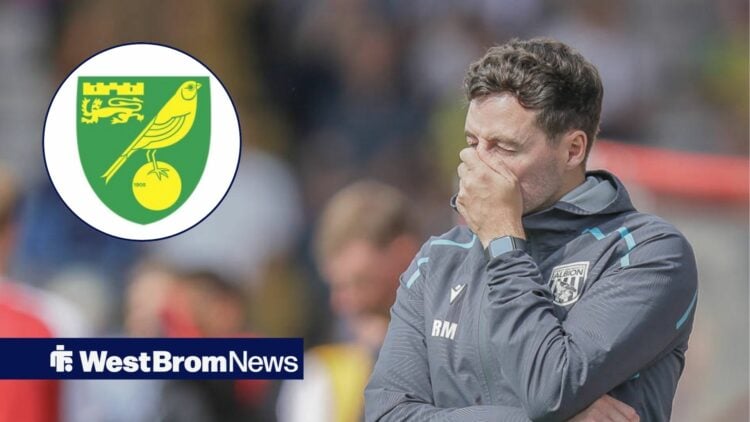 Ryan Mason looking appalled and Norwich City Badge in circular inset