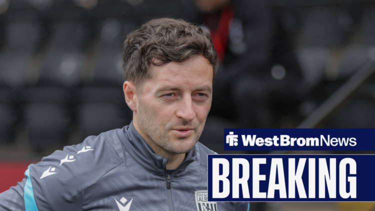 West Brom manager Ryan Mason smiling at the stands in lone image