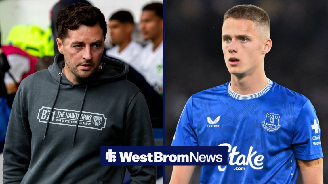 A split image as West Brom manager Ryan Mason stares angrily at Everton youngster Harrison Armstrong.