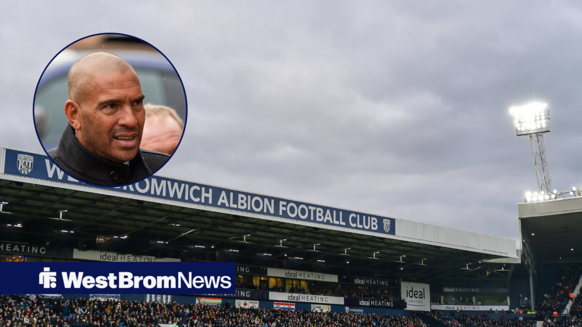 West Brom's home The Hawthorns on cloudy day and Stan Collymore in circular inset