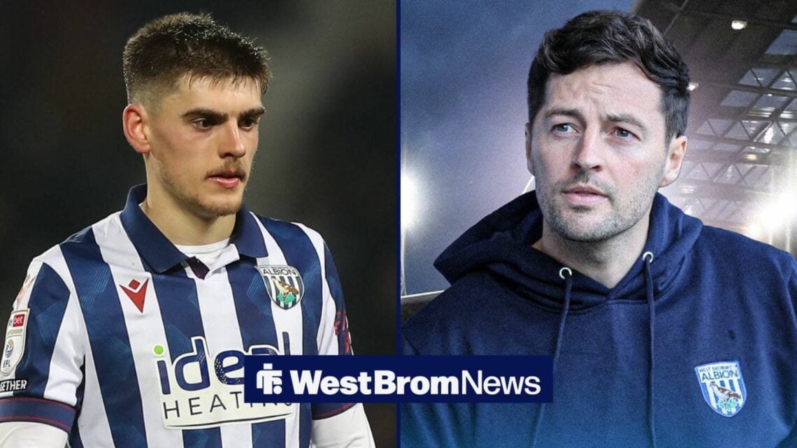 A split image as ex-West Brom star Tom Fellows is in action in the left half, as Ryan Mason stares across from the right half.