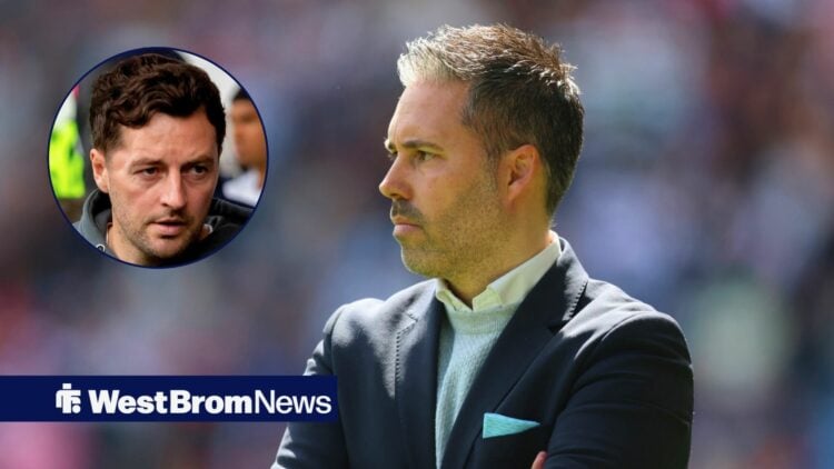 West Brom manager Ryan Mason in circular inset and Leicester City boss Marti Cifuentes