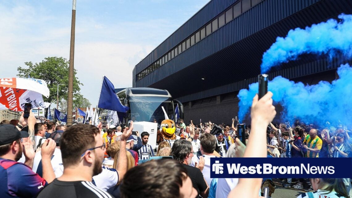 West Brom fans welcoming team bus in stand alone image
