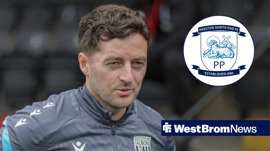 Ryan Mason alongside a circle inset of the Preston badge.