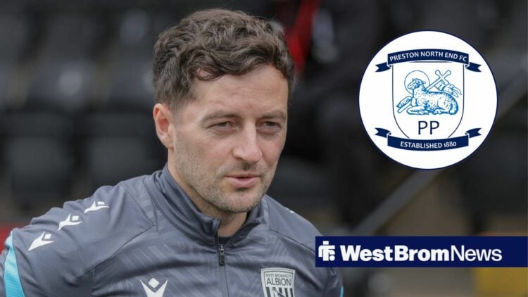 Ryan Mason alongside a circle inset of the Preston badge.