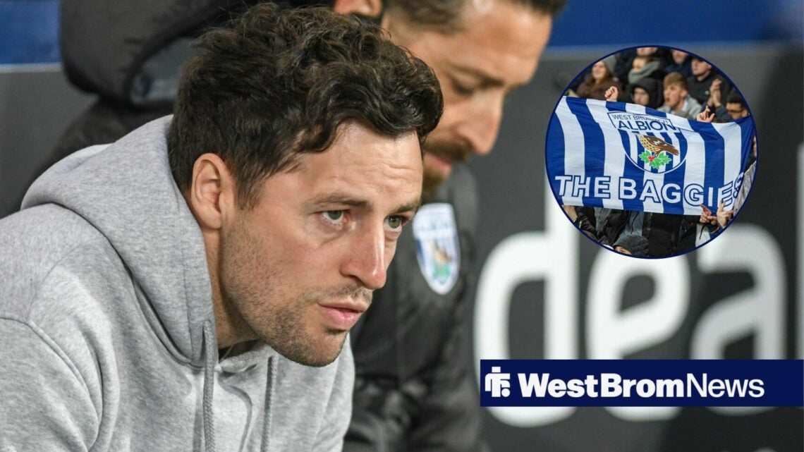 Ryan Mason alongside a circle inset of West Brom fans.