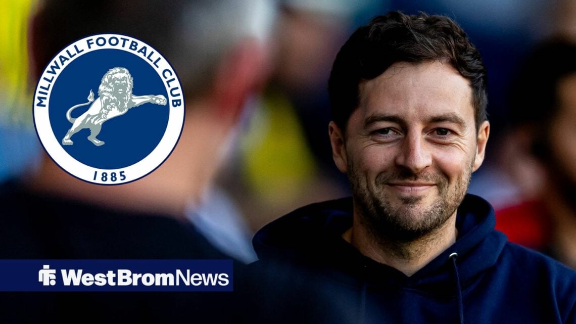 Ryan Mason smiling with a Millwall badge circle insert