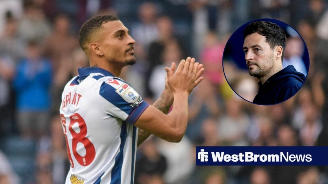 Ryan Mason looks at West Brom forward Karlan Grant.