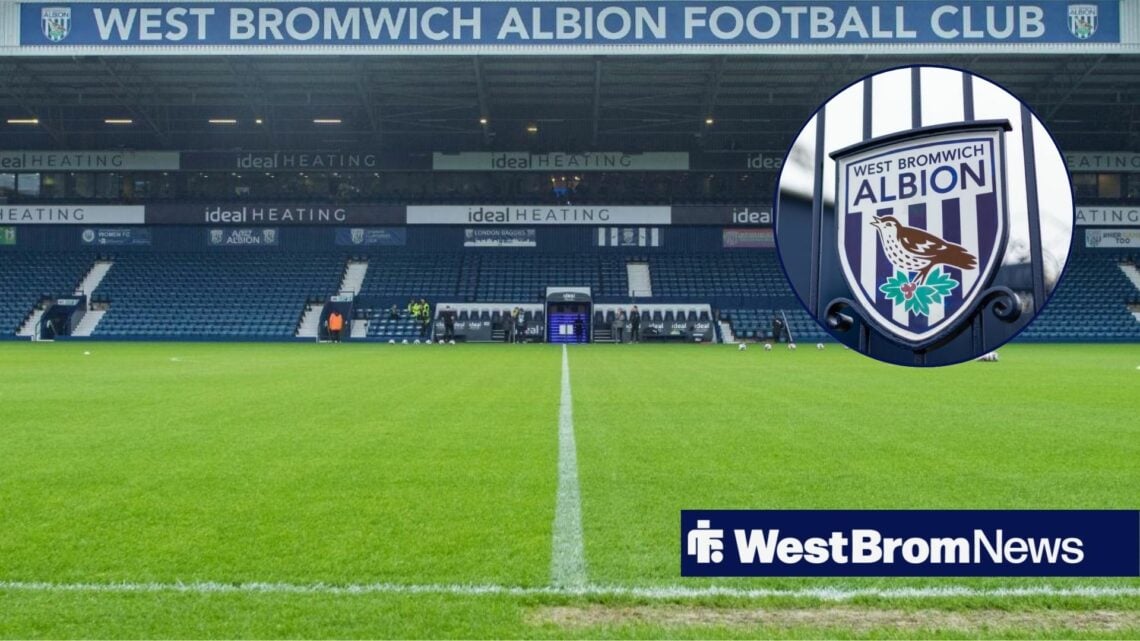 The Hawthorns alongside a circle inset of the West Brom badge.