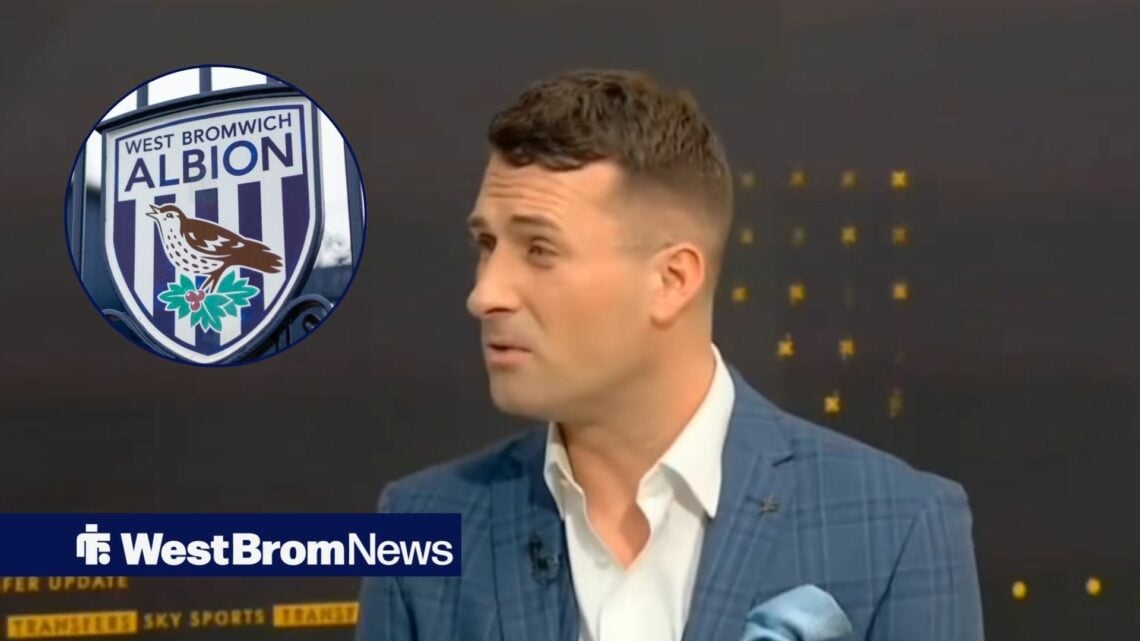 Mark McAdam live on Sky Sports, with a West Brom badge in a circular frame