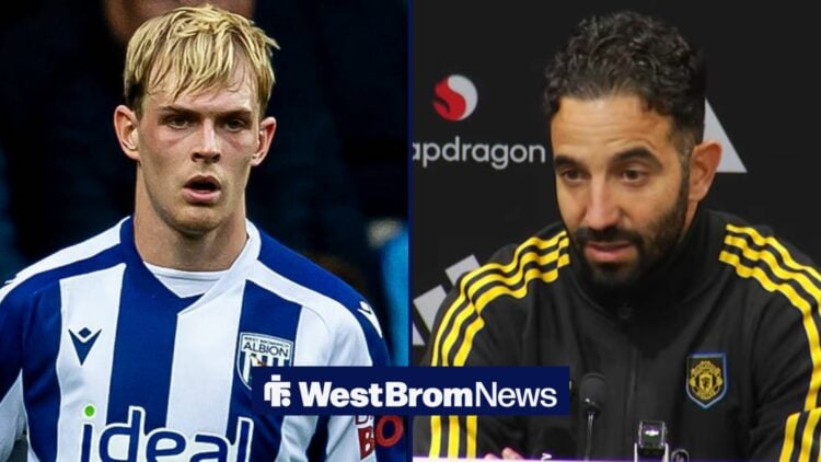 West Brom loanee Toby Collyer is on the left-hand side of a 50:50 image that also featured Manchester United manager Rubin Amorim.