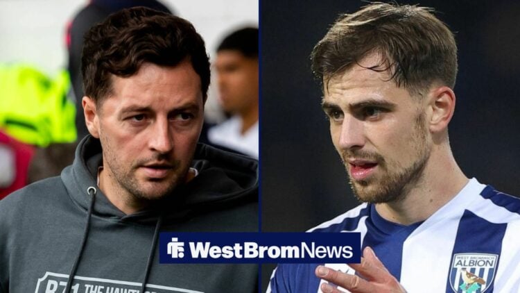 West Brom manager Ryan Mason with midfielder Jayson Molumby