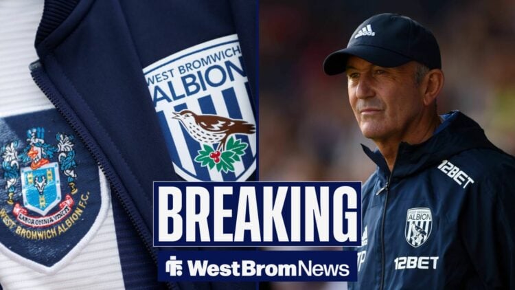 Tony Pulis during his time at Wets Brom, to his left is a West Brom badge.