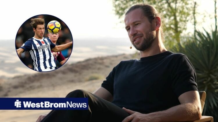 Grzegorz Krychowiak smiling, playing for West Brom in inset.