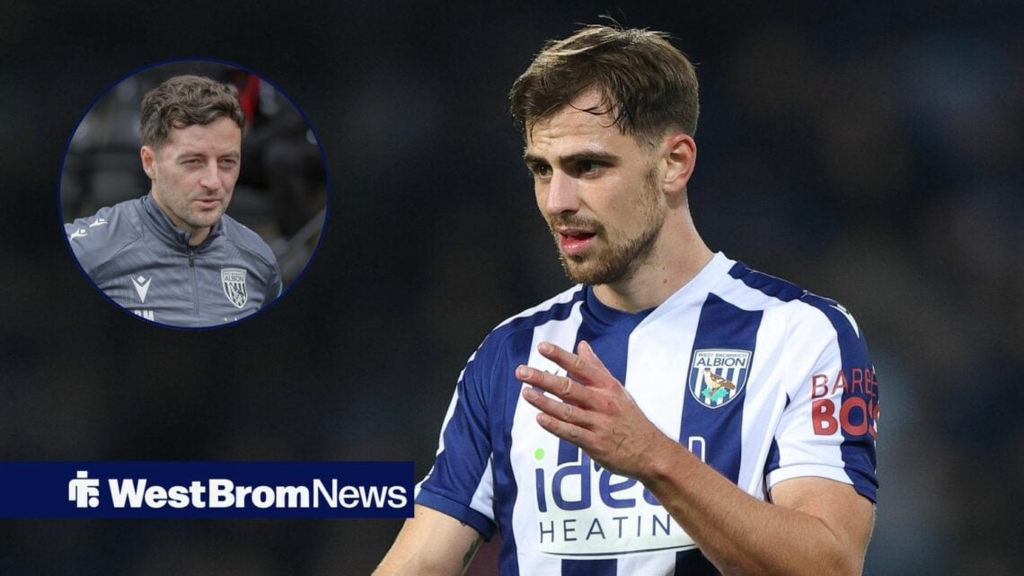 West Brom star Jayson Molumby looking determined, Ryan Mason in inset.