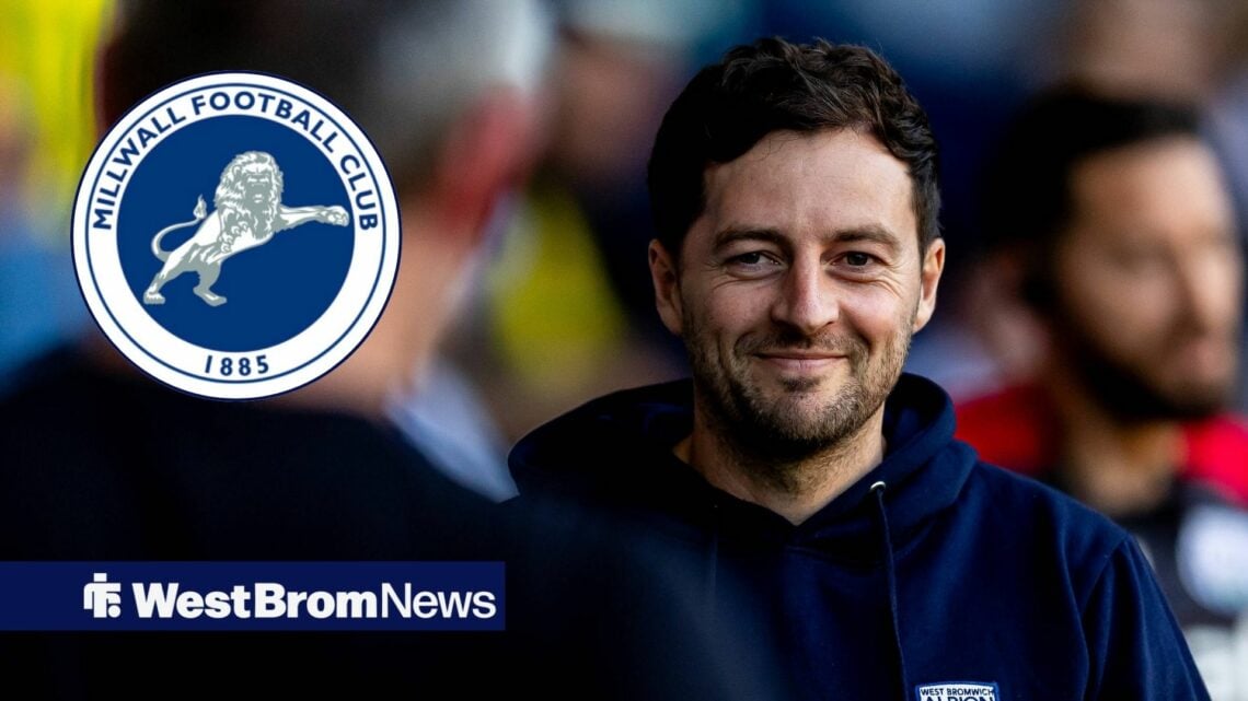 Ryan Mason smiling at Millwall badge in circular inset