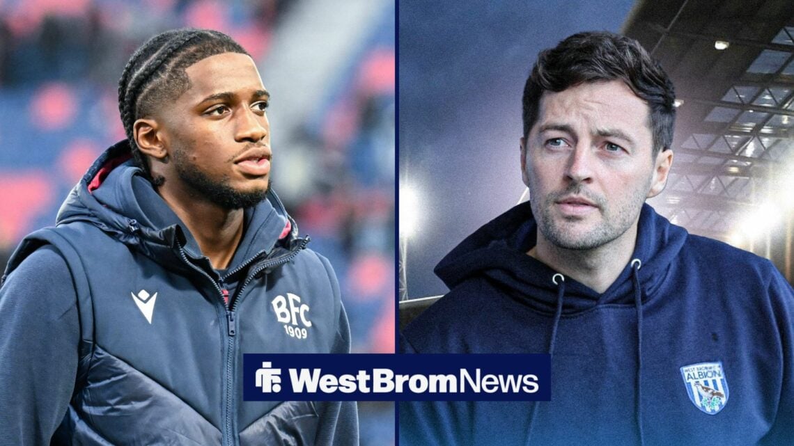 A split image as Samuel Iling Junior glances across at West Brom manager Ryan Mason, who features in the right half of the image.
