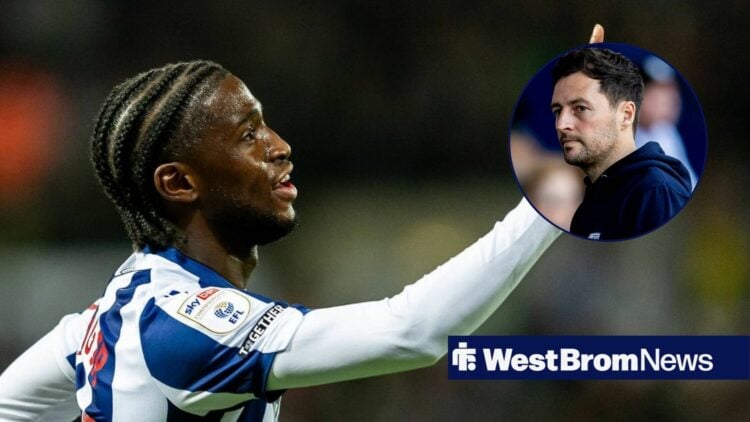 Samuel Iling-Junior in action for West Brom, Ryan Mason looking moody in inset.