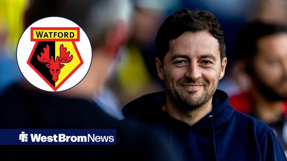 Ryan Mason smiling at Watford badge in circular inset