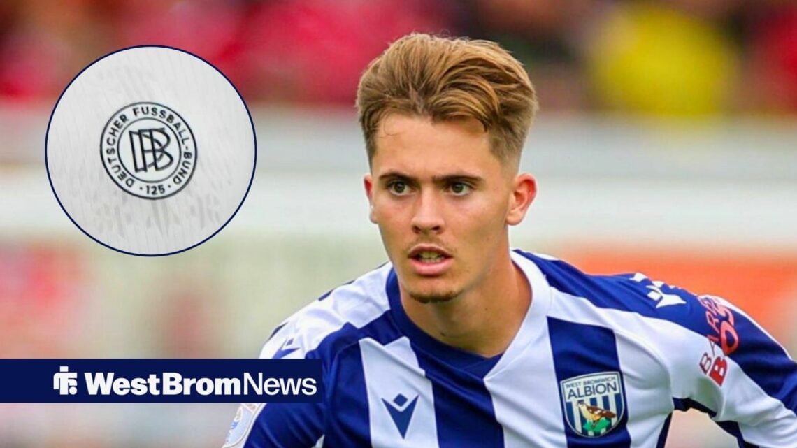 West Brom midfielder Isaac Price and Germany football team badge in circular inset