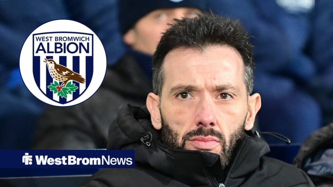 Carlos Corberan focused on West Brom badge in circular inset