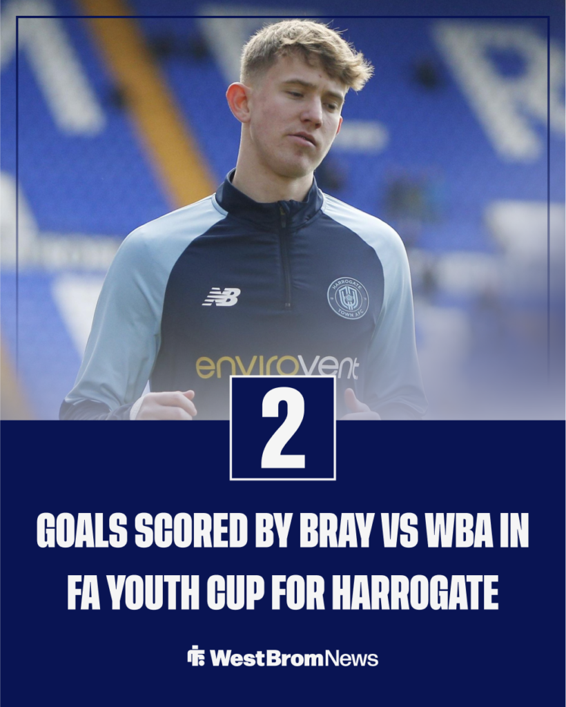 An image that shows Jack Bray scored twice in the FA Youth Cup against West Brom for Harrogate