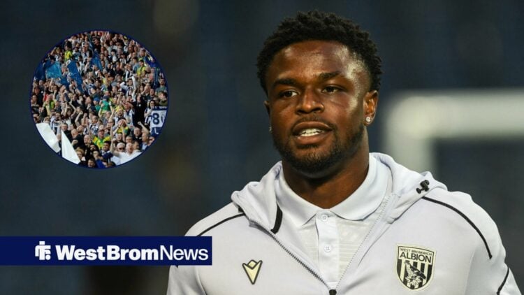 Josh Maja looking at West Brom fans in circle