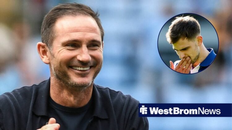 Coventry City manager Frank Lampard claps with West Brom midfielder Jayson Molumby disappointed inset