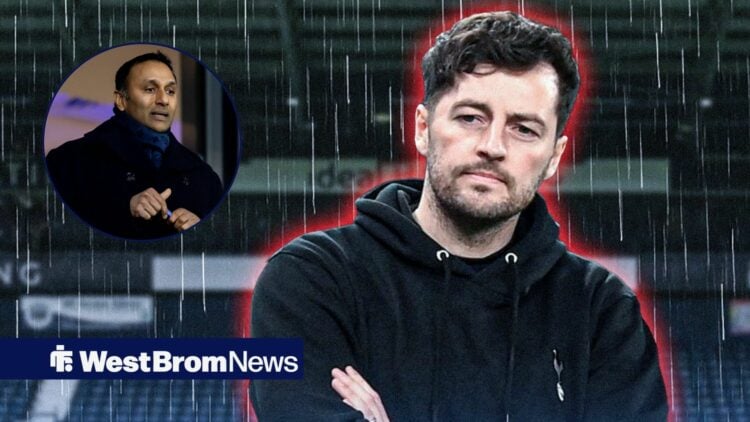 Ryan Mason looking sad in rain with Shilen Patel in circle