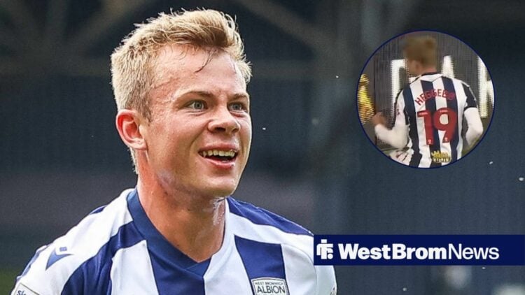 Aune Heggebo smiling looking forward to a circle inset of Aune Heggebo celebrating for West Brom against Oxford United