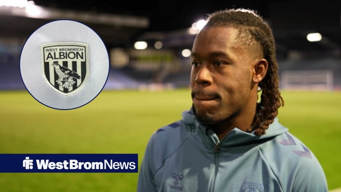 Brandon Thomas-Asante with West Brom badge in frame