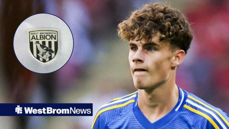 Harry Gray at Leeds with West Brom badge in frame