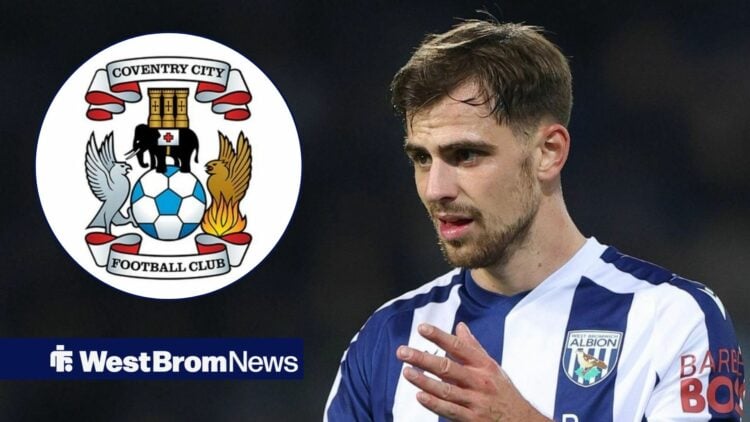 Jayson Molumby looking at the Coventry City badge.