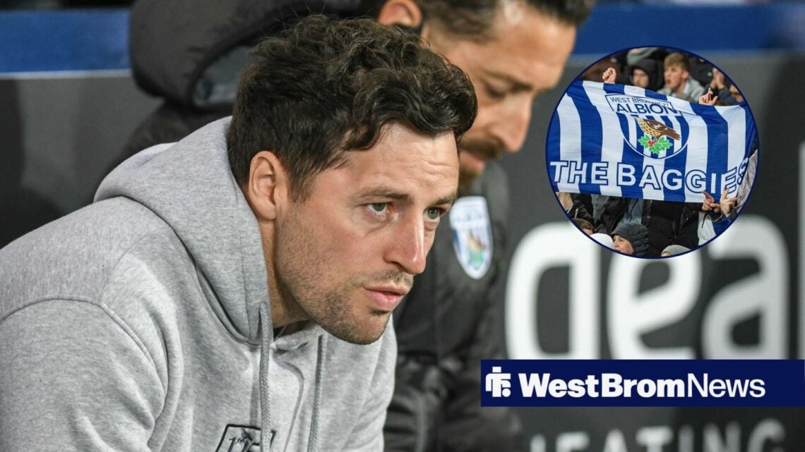Ryan Mason alongside a circle inset of the West Brom fans.