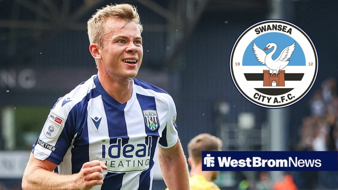 Aune Heggebo alongside a circle inset of the Swansea badge.