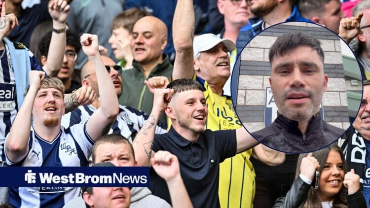 Claudio Yacob and West Brom fans both looking happy.