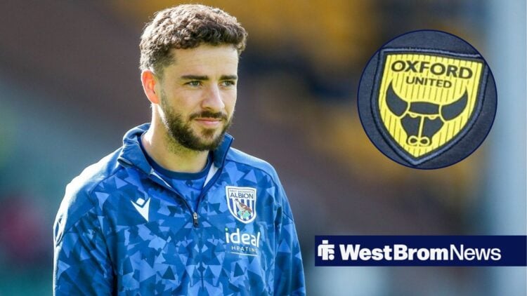 Mikey Johnston smiling at Oxford United badge in circle