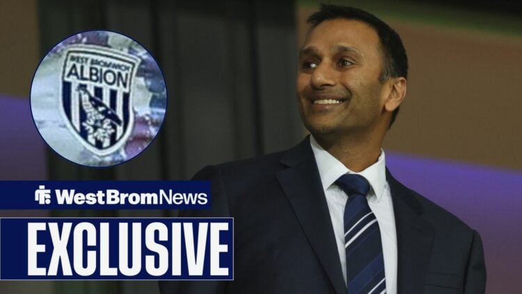 Shilen Patel looking at West Brom badge in circle