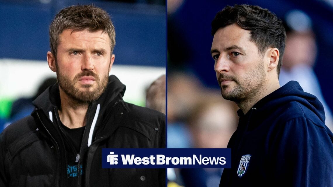 Michael Carrick and Ryan Mason staring each other down.