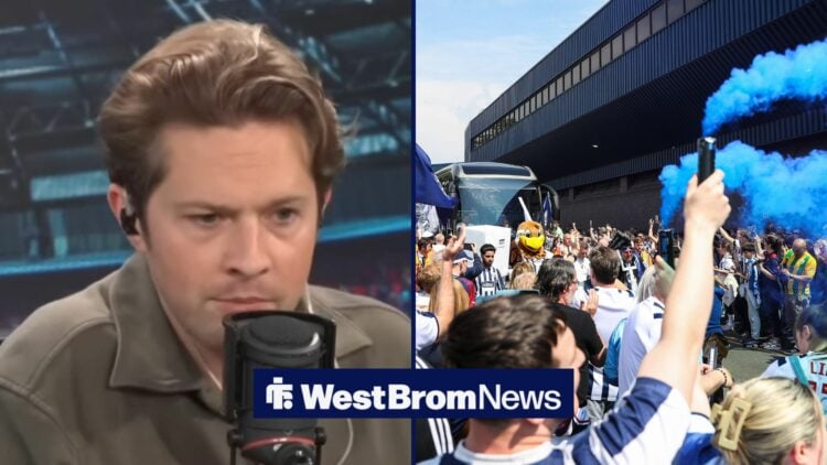 Rory Jennings looking at West Brom fans in split image